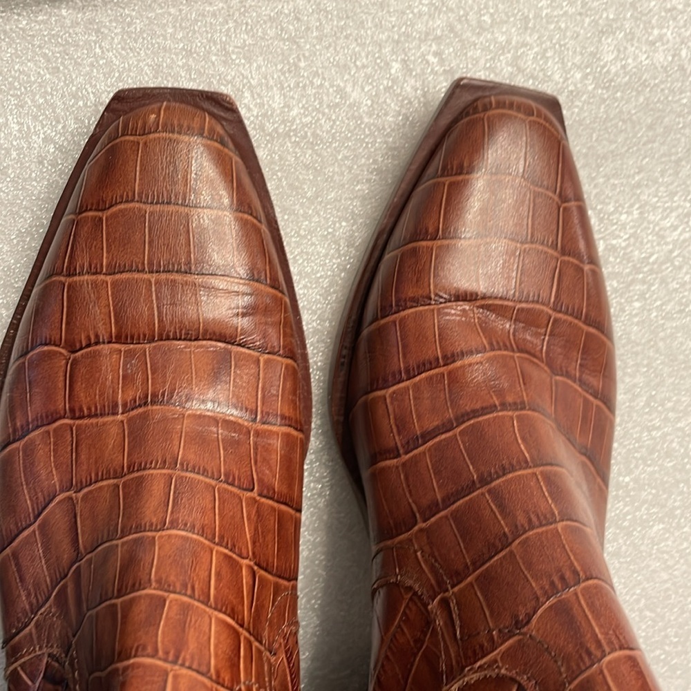 Dolce Vita Ankle Boots Size 6 Brown Embossed BlockHeel SquareToe Western Cowgirl - Picture 4 of 12